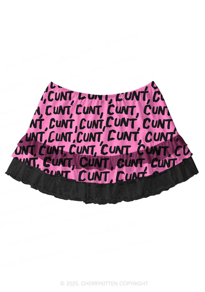 Black Cxxt On Pink Valentine's Day Y2K Print Mini Layered Skirt Cherrykitten