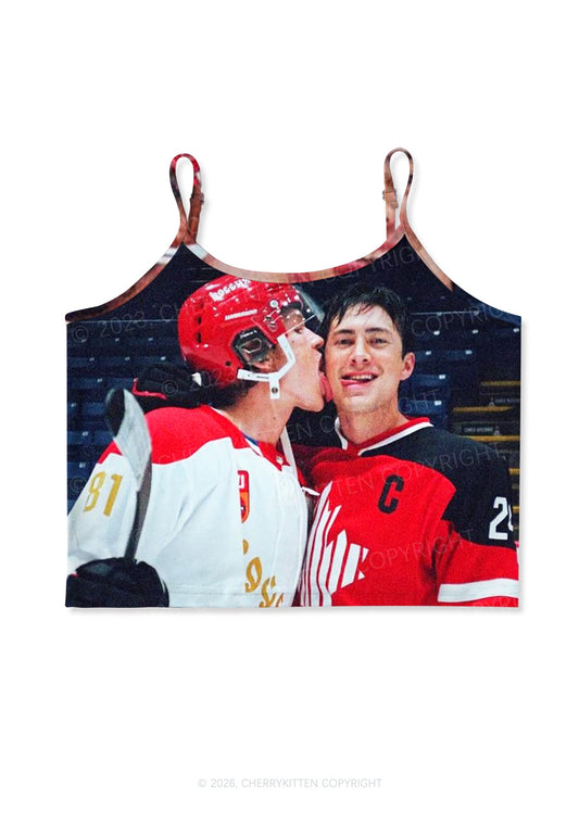 Red Kissing HR Y2K Print Cami Crop Top Cherrykitten