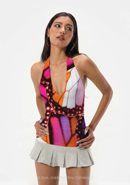 Lesbian Butterfly Wing Pride Y2K Print Halter Deep V Neck Cami Cherrykitten