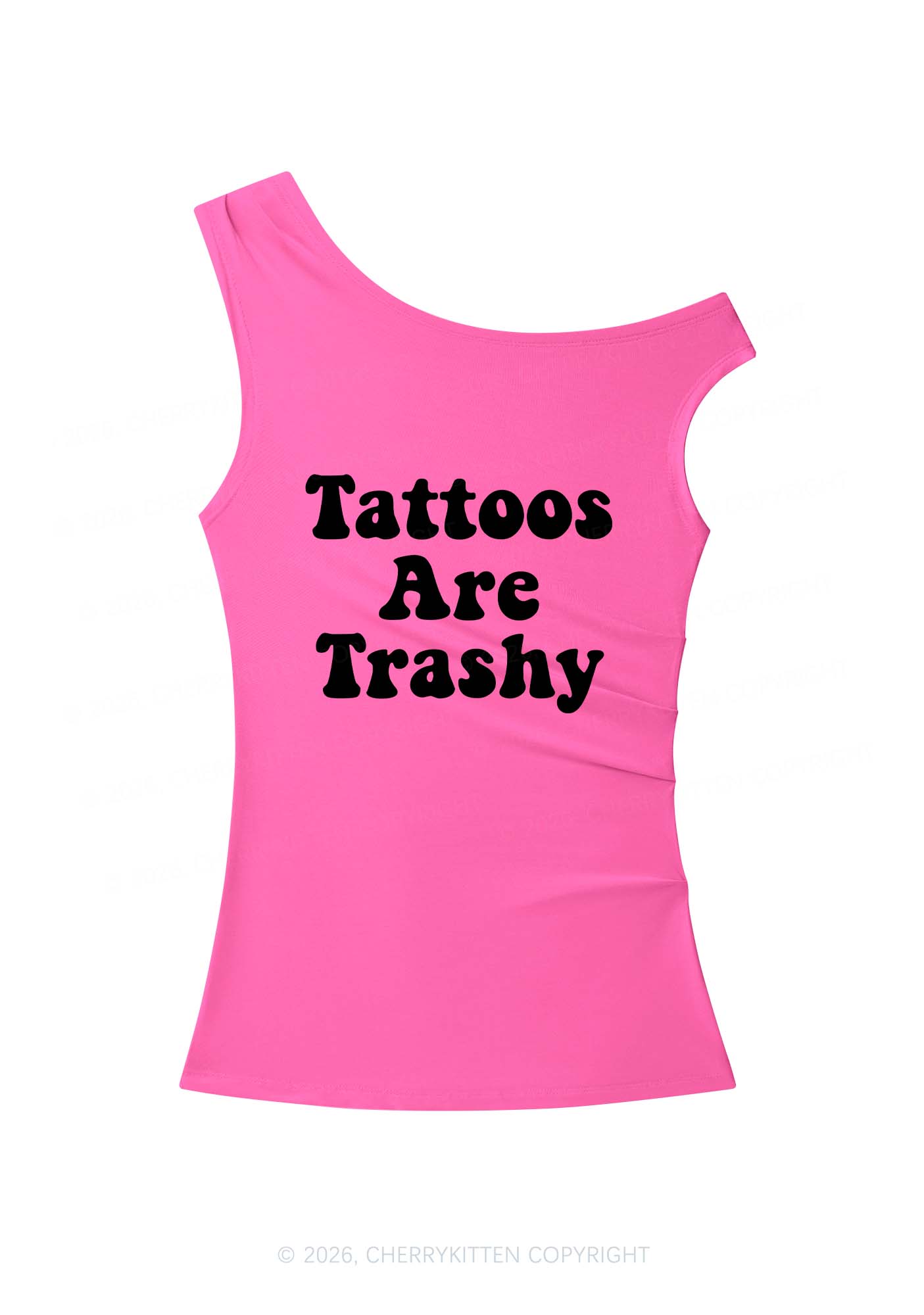 Tattoos Are Trashy Y2K Off Shoulder Tank Top Cherrykitten