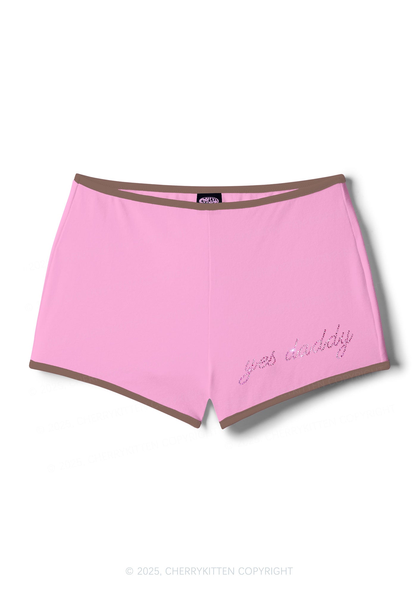 Rhinestone Pink Yes Daddy Y2K Booty Shorts Cherrykitten