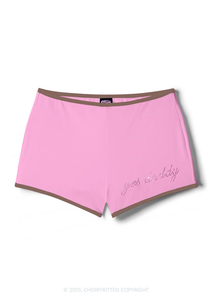 Rhinestone Pink Yes Daddy Y2K Booty Shorts Cherrykitten