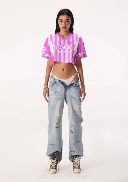 Pink Kxxamine Stars Y2K Crop Sport Jersey Shirts Cherrykitten
