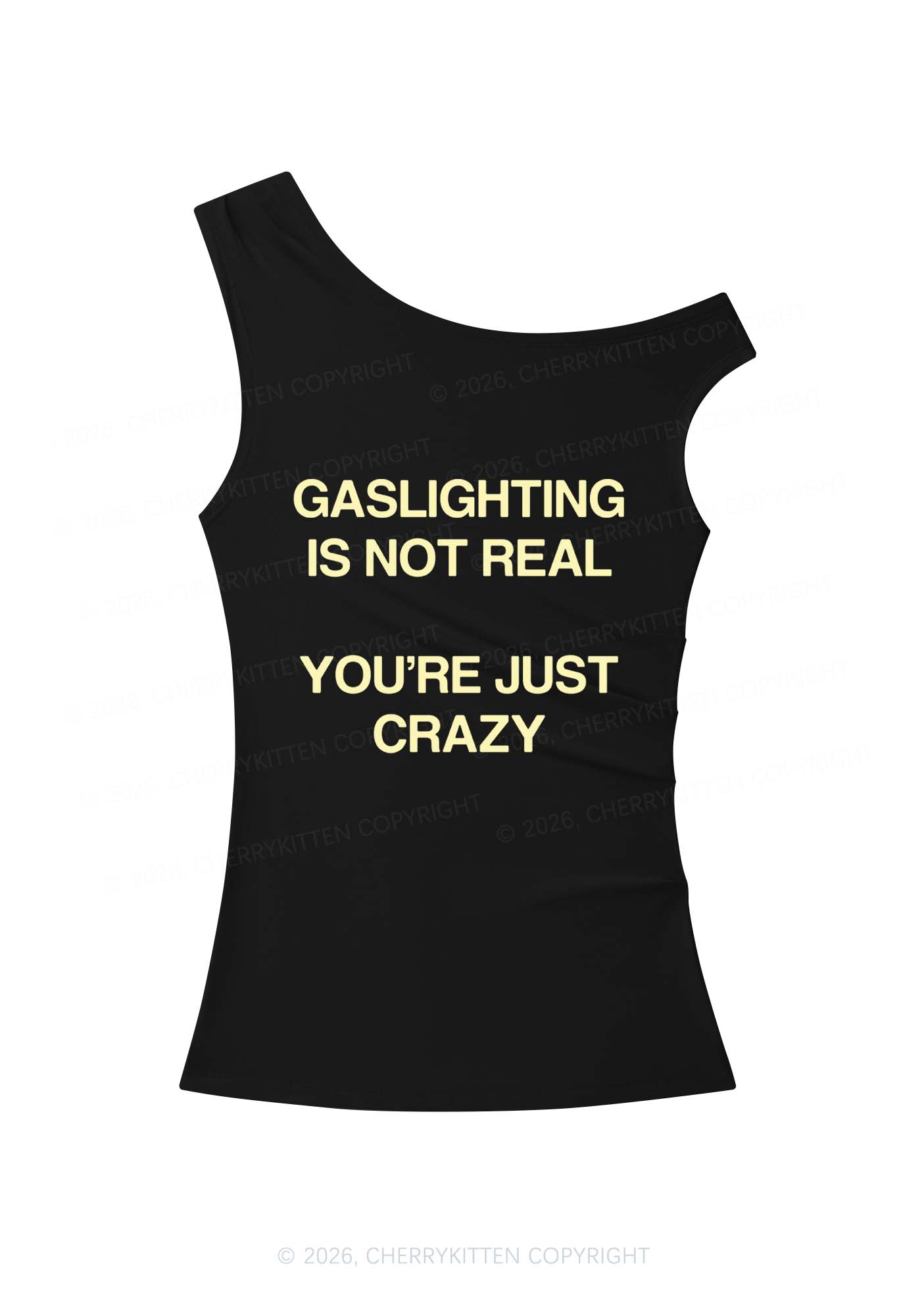 Gaslighting Not Real Y2K Off Shoulder Tank Top Cherrykitten