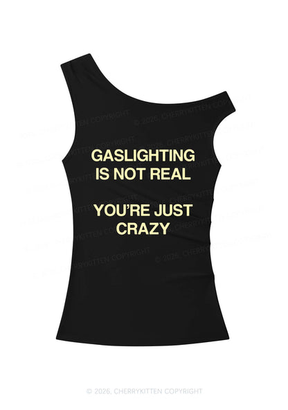 Gaslighting Not Real Y2K Off Shoulder Tank Top Cherrykitten