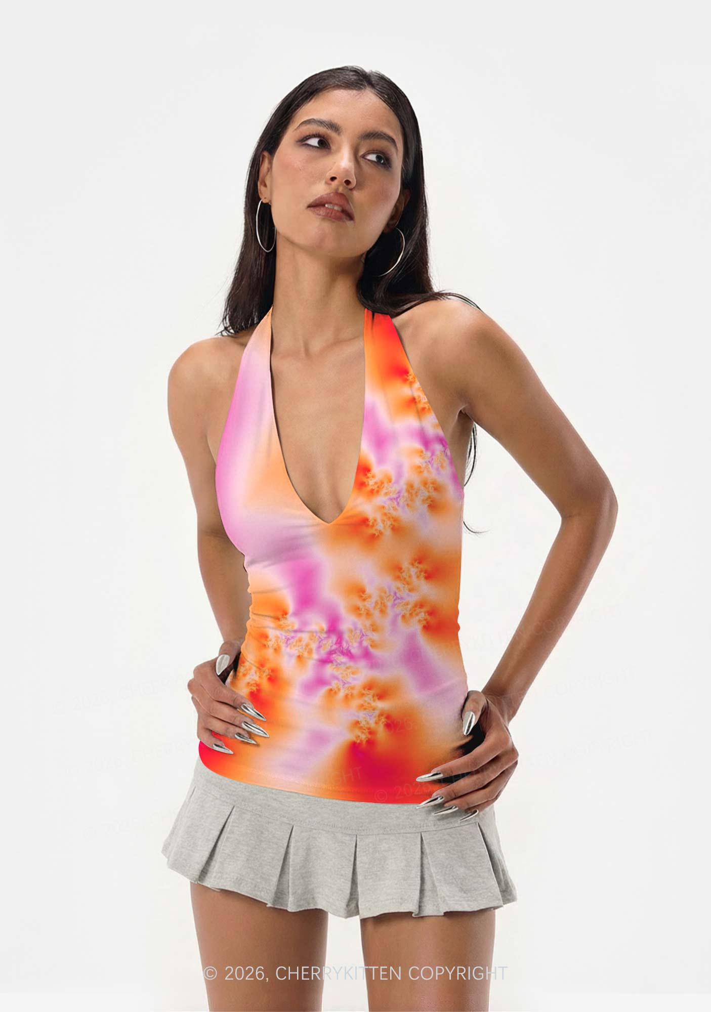 Lesbian Thermal Pride Y2K Print Halter Deep V Neck Cami Cherrykitten