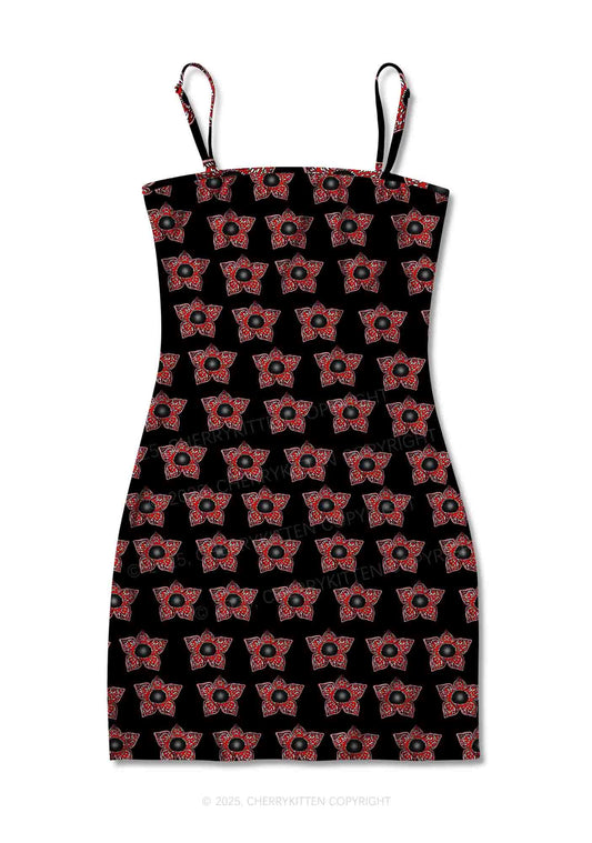 Flower Monster Y2K Print Slip Dress Cherrykitten