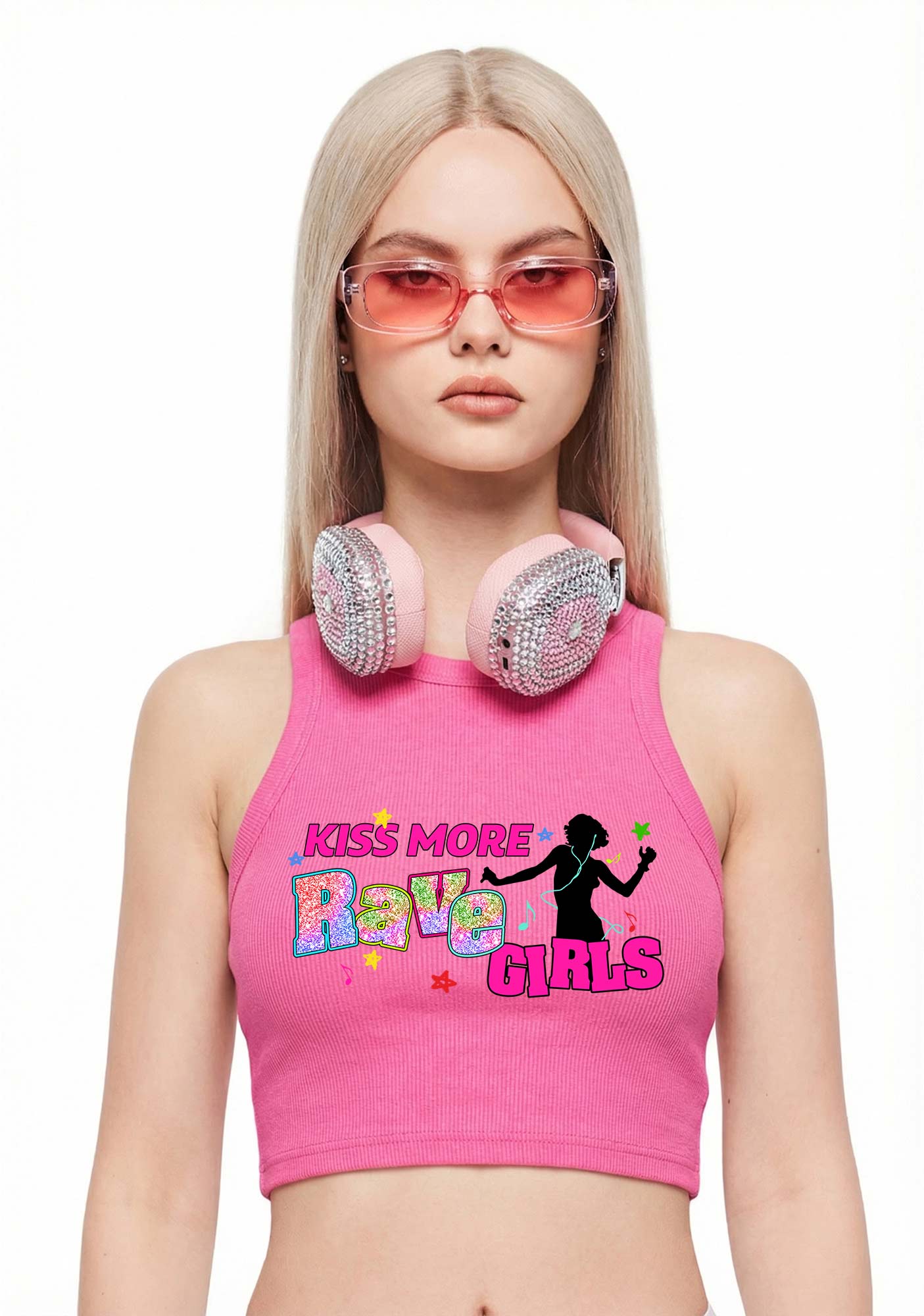 Kiss More Rave Girls Y2K Crop Tank Top Cherrykitten