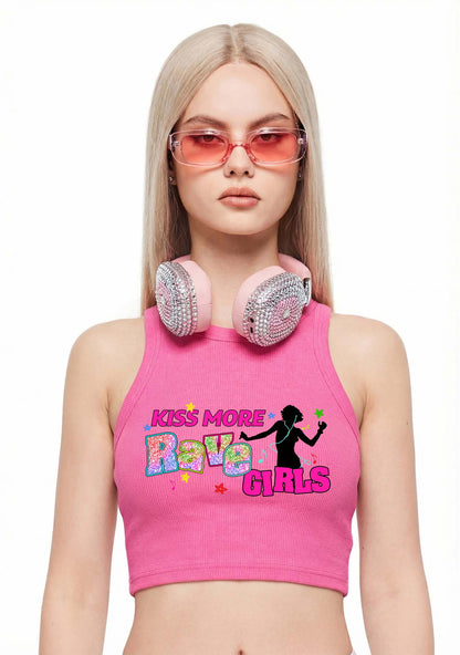 Kiss More Rave Girls Y2K Crop Tank Top Cherrykitten