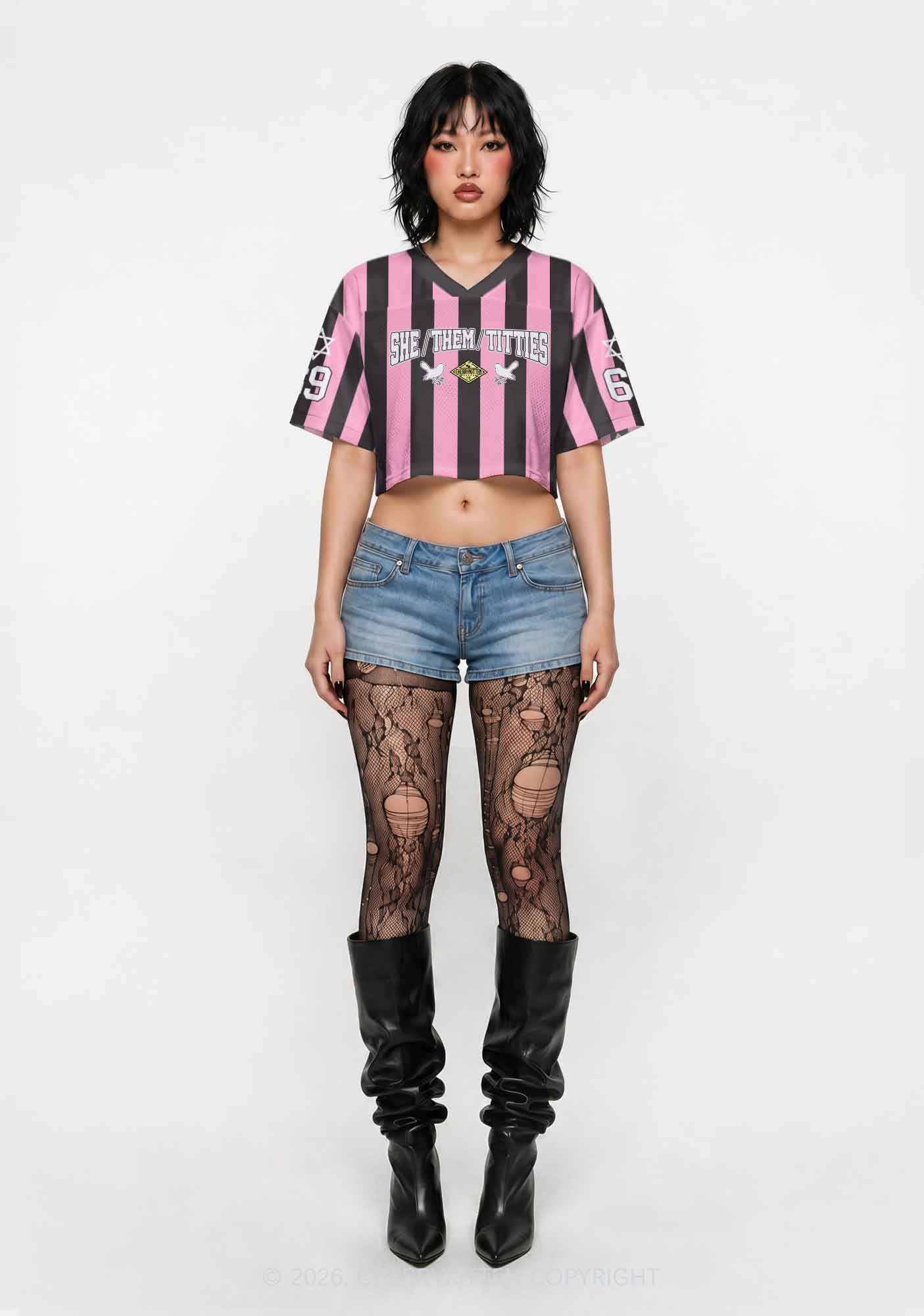 Pink Stripes She Them Txtties Pride Y2K Crop Sport Jersey Shirts Cherrykitten