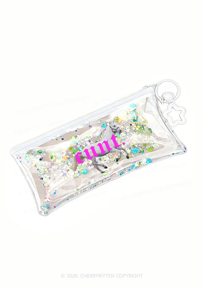 Pink Cxxt Horse Y2K Quicksand Transparent Pencil Pouch Cherrykitten