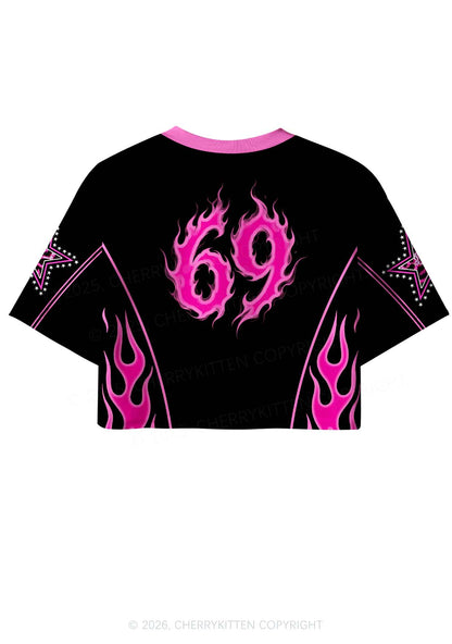 Hot Pink Flame Lesbian Pride Y2K Crop Sport Jersey Shirts Cherrykitten