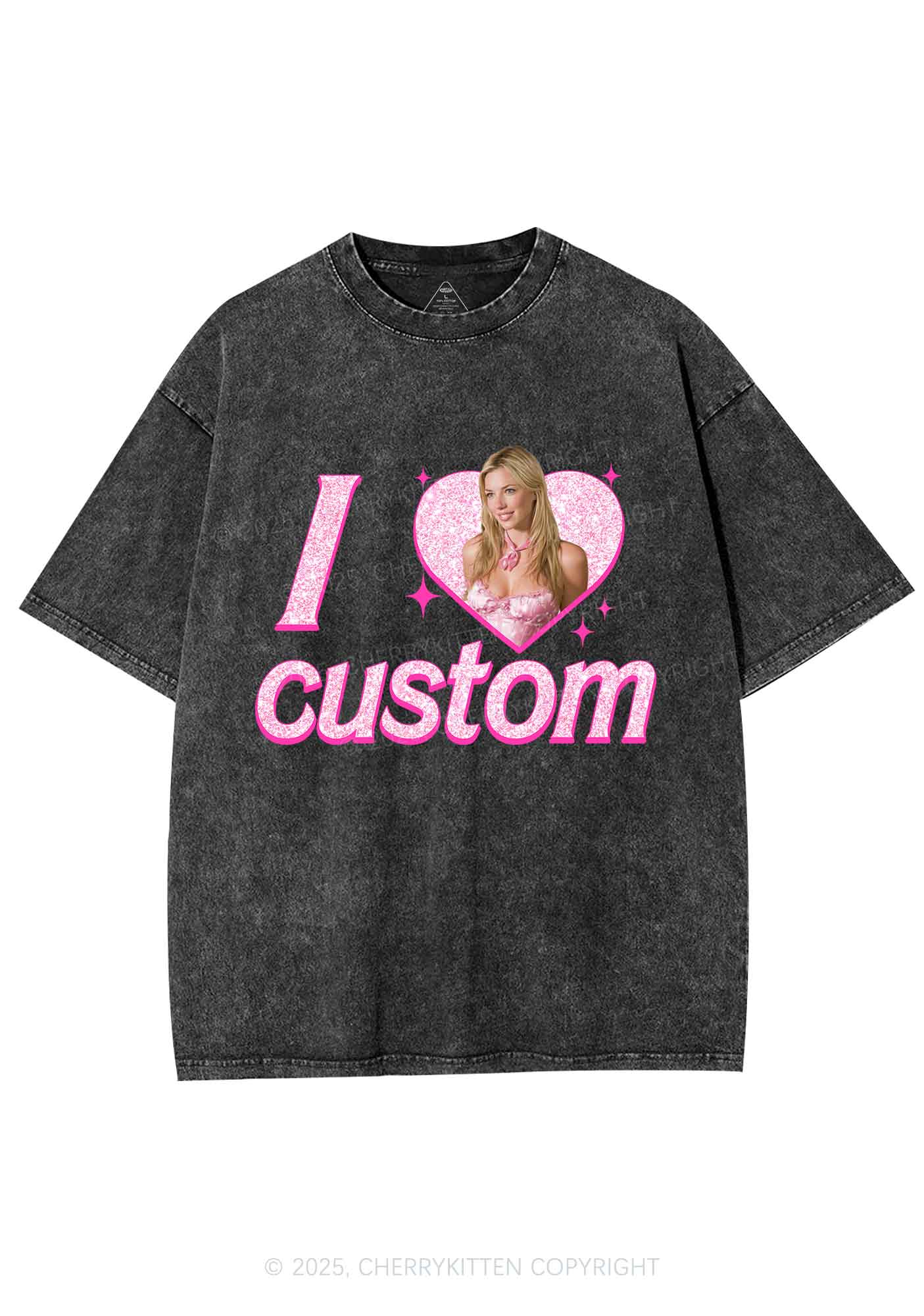 Custom I Love Photo Y2K Shirts Washed Tee Cherrykitten