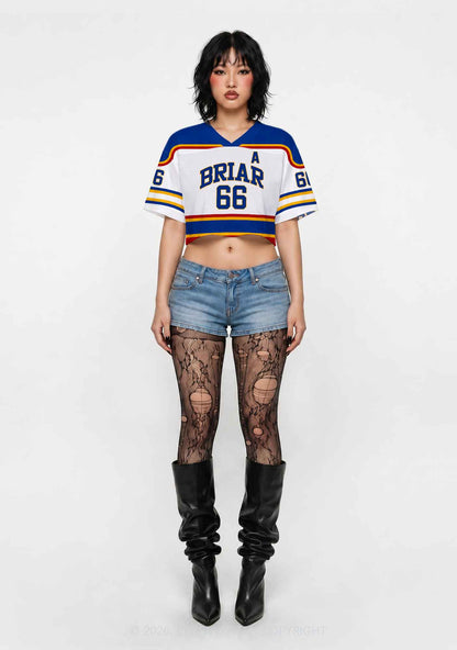 Retro White Hockey Team DL Y2K Crop Sport Jersey Shirts Cherrykitten