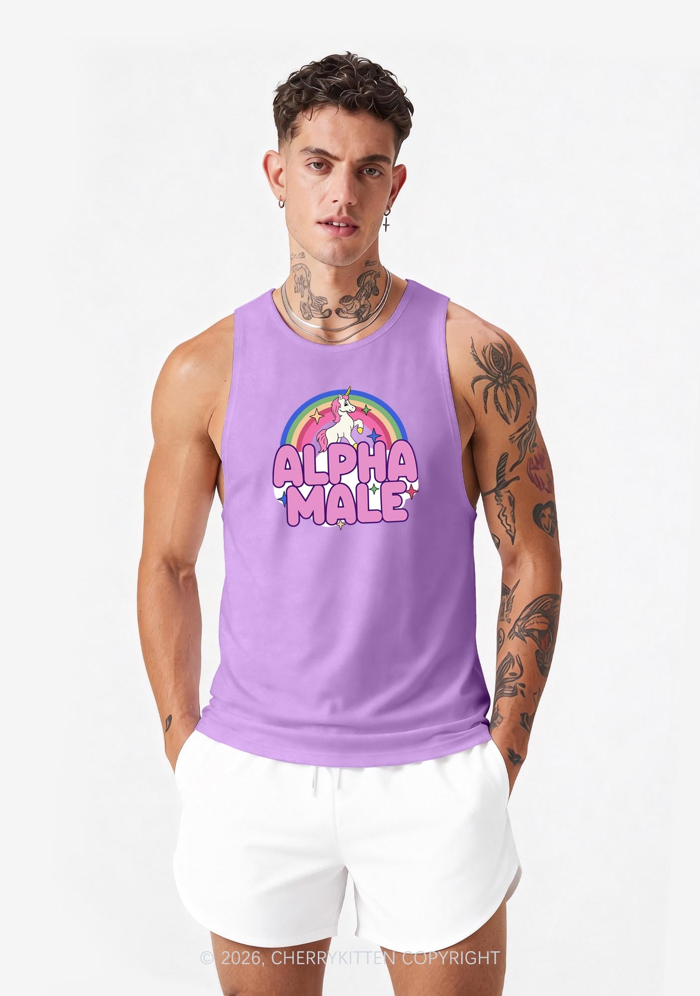 Rainbow Unicorn Alpha Male Y2K Men Racerback Tank Top Cherrykitten