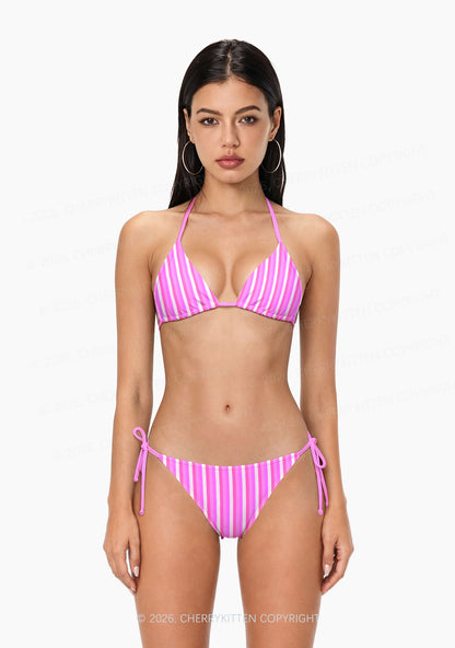 Pink Vertical Stripe Y2K Print Bikini Set Cherrykitten
