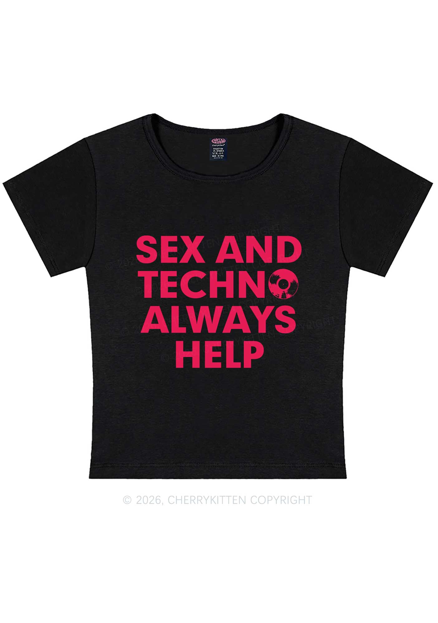 Sx And Techno Always Help Y2K Baby Tee Cherrykitten