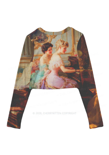 Elegant Piano Room Pride Y2K Mesh Long Sleeve Crop Top Cherrykitten