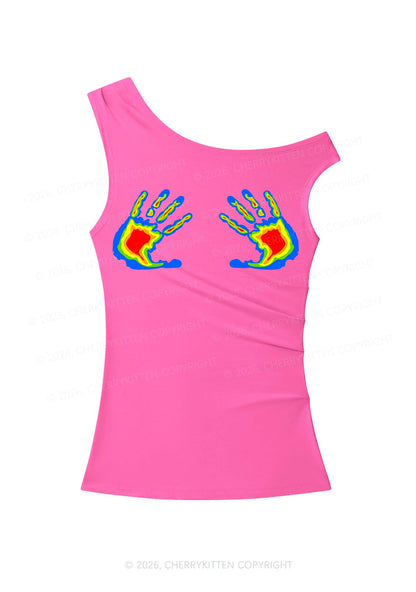 Thermal Hands Y2K Off Shoulder Tank Top Cherrykitten