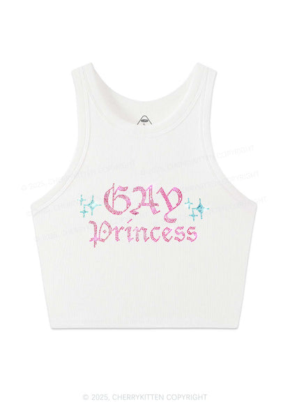 Rhinestone Gay Princess Pride Y2K Crop Tank Top Cherrykitten