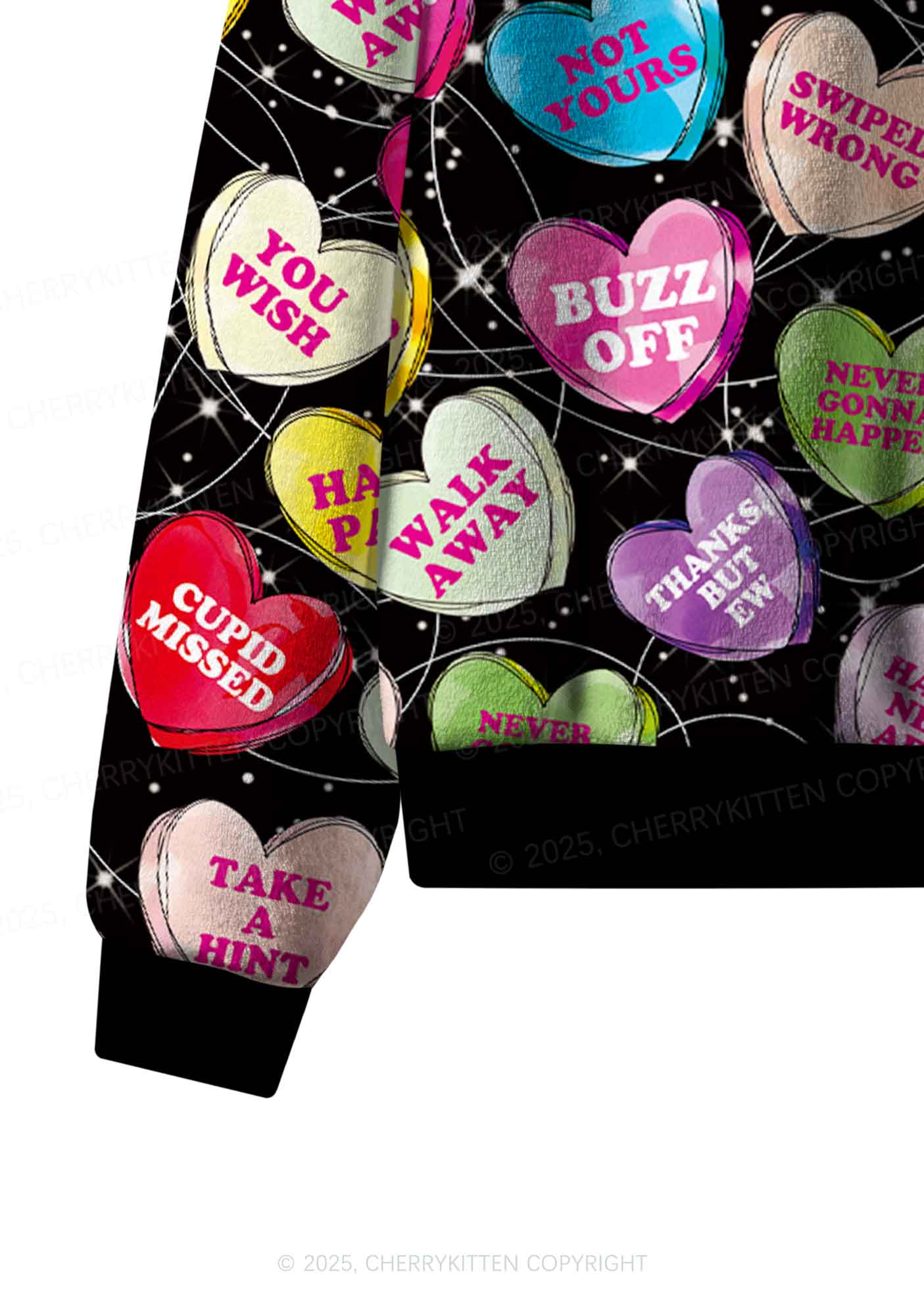 Anti Romantic Candy Y2K Valentine's Day Fleece Long Sleeve Pajama Set Cherrykitten