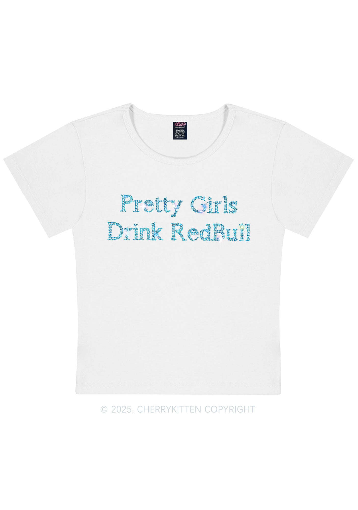 Rhinestone Pretty Girls Drink Redbull Y2K Baby Tee Cherrykitten
