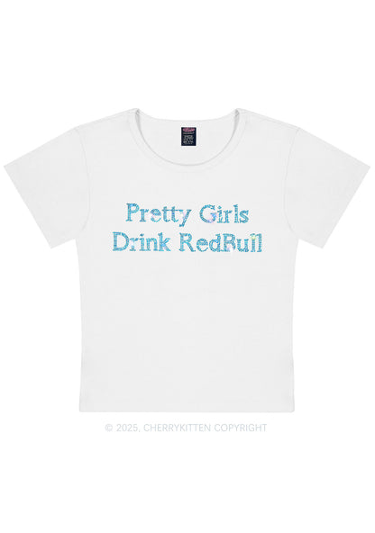 Rhinestone Pretty Girls Drink Redbull Y2K Baby Tee Cherrykitten