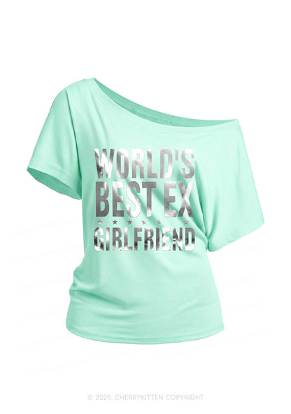 Best Ex Girlfriend Silver Foil Printed Y2K Off Shoulder Tee Cherrykitten