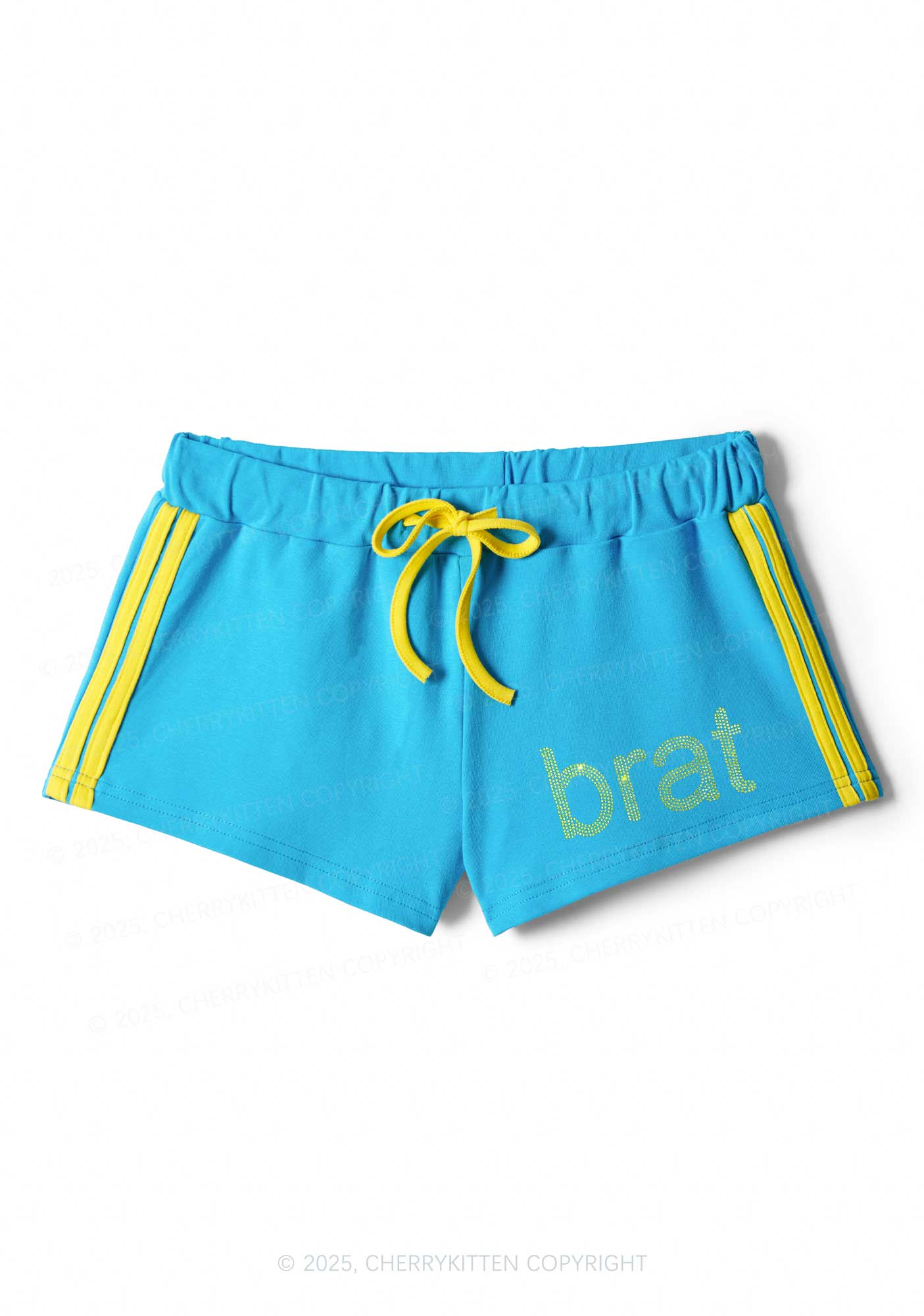 Rhinestone Mini Green Brat Y2K Drawstring Mini Shorts Cherrykitten