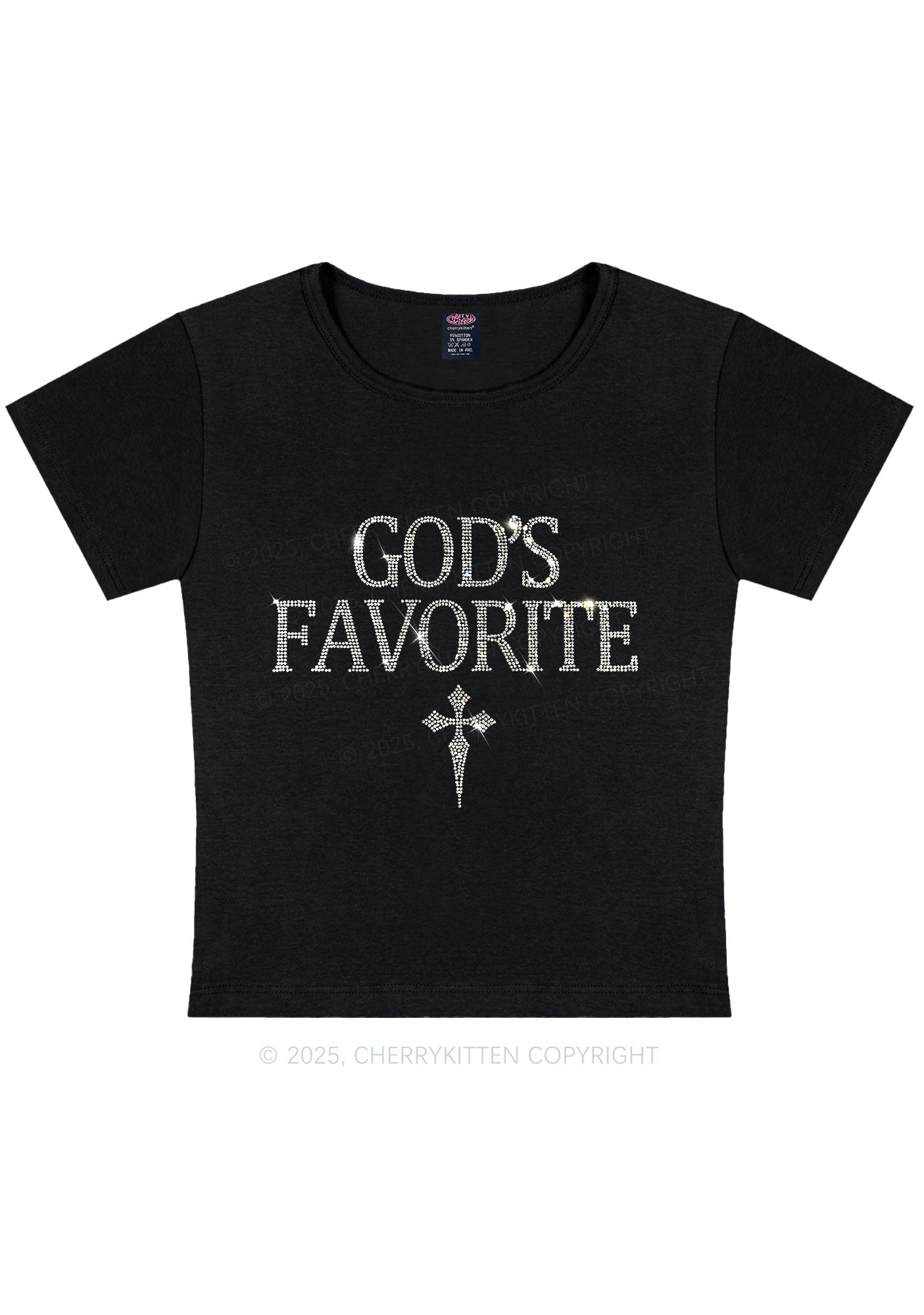 Rhinestone Gods Favorite Y2K Baby Tee Cherrykitten