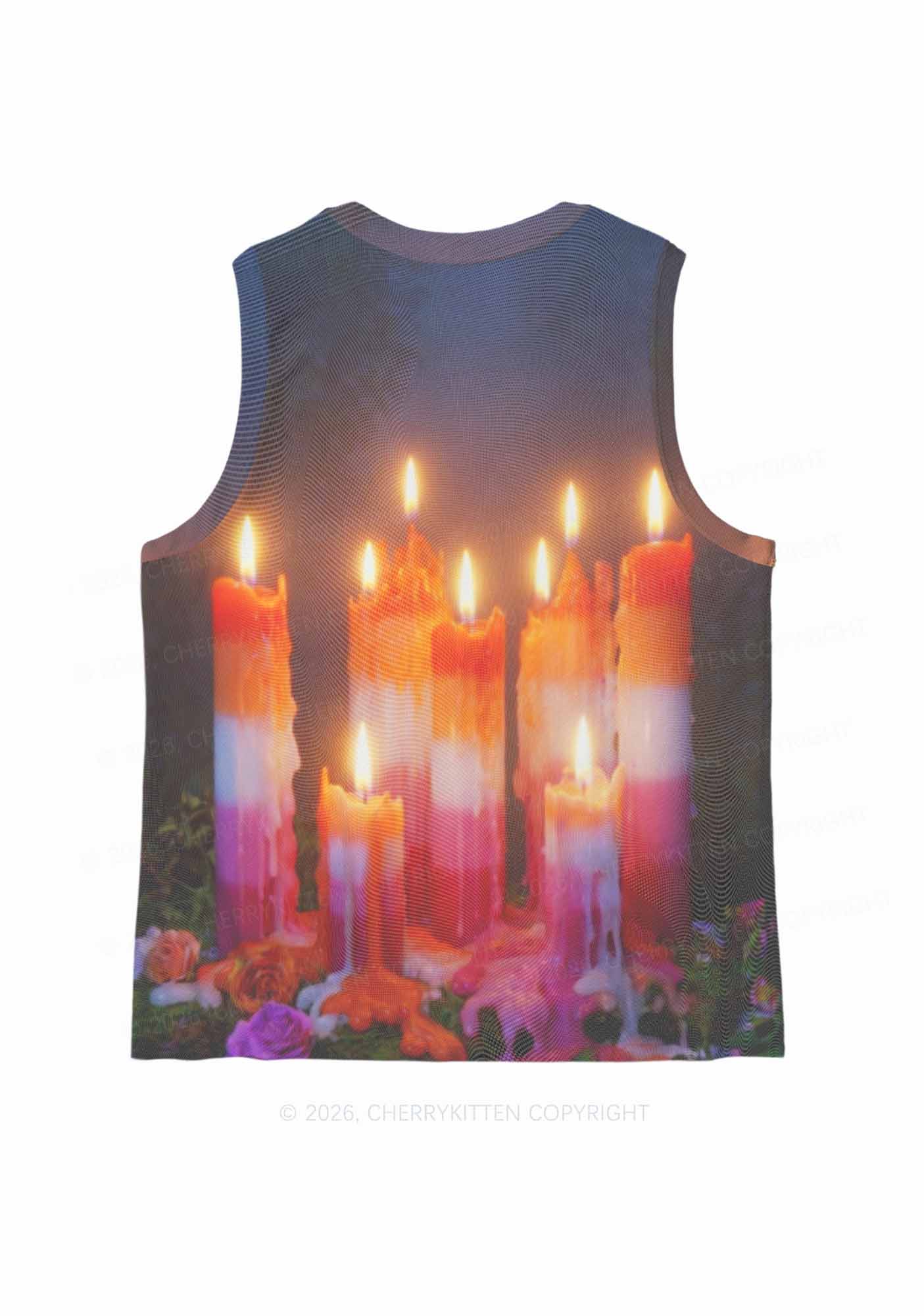 Lesbian Melting Candles Pride Y2K Mesh Muscle Tank Cherrykitten