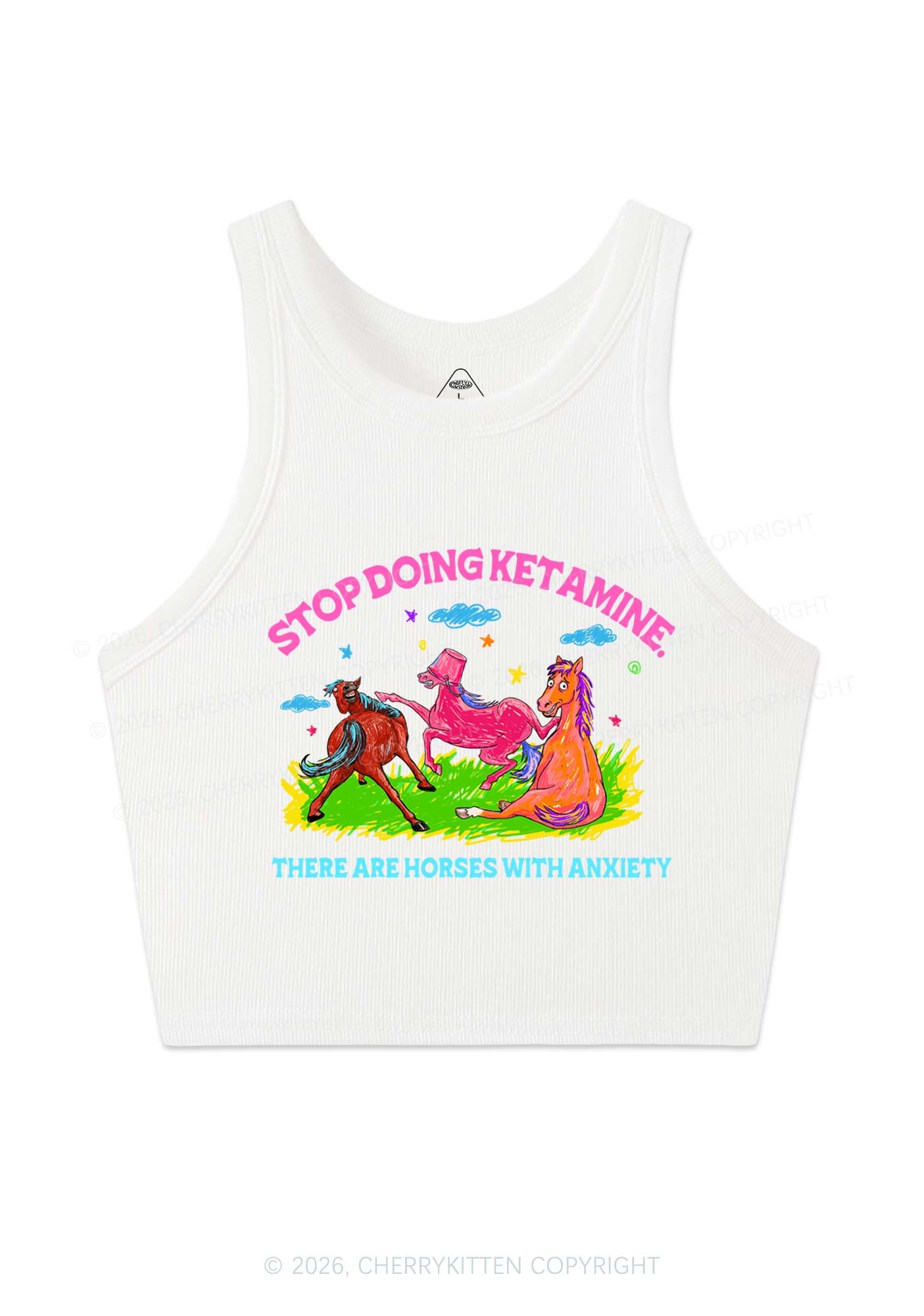 Horses With Anxiety Y2K Crop Tank Top Cherrykitten