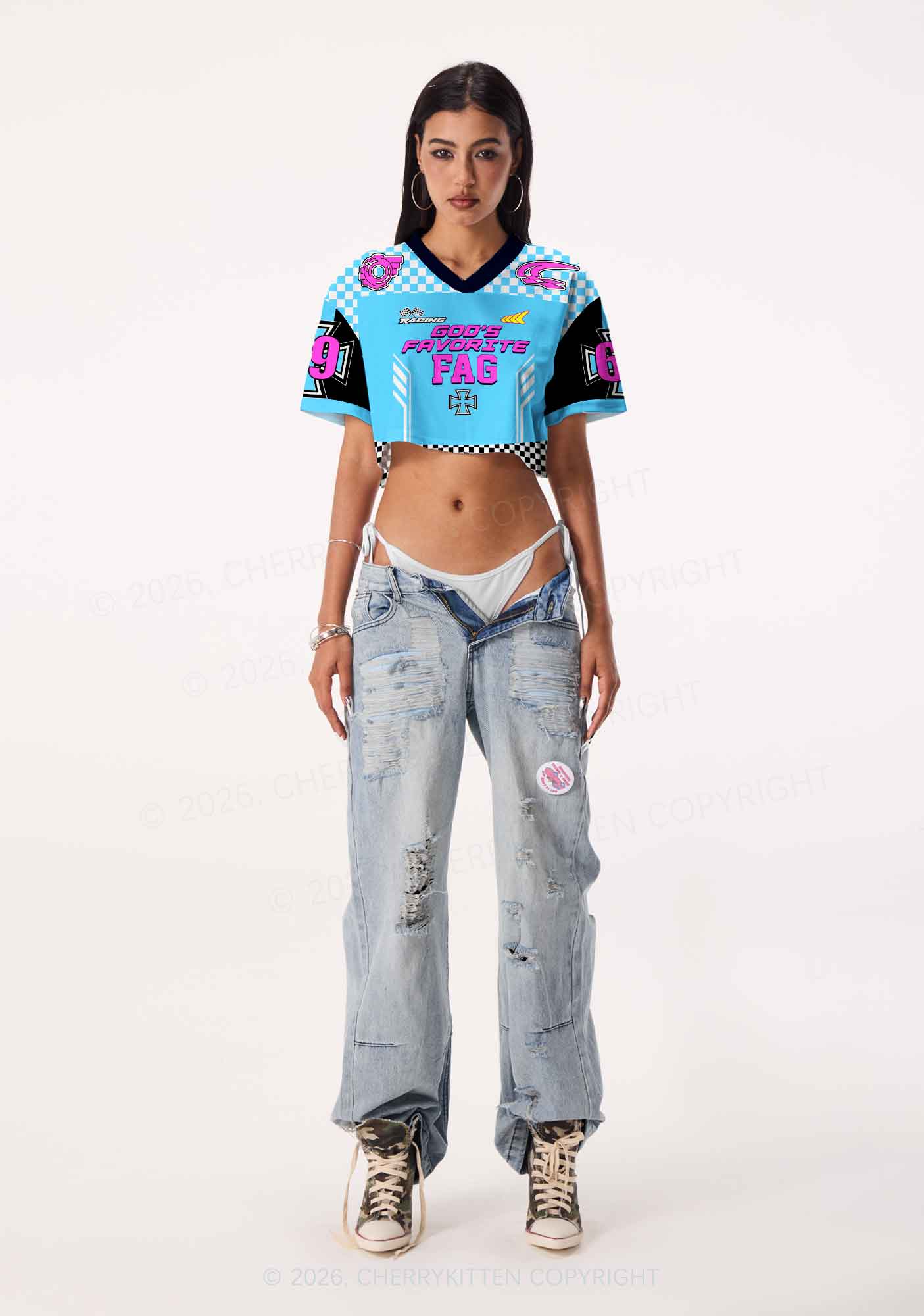 Gods Favorite Fag Pride Y2K Crop Sport Jersey Shirts Cherrykitten