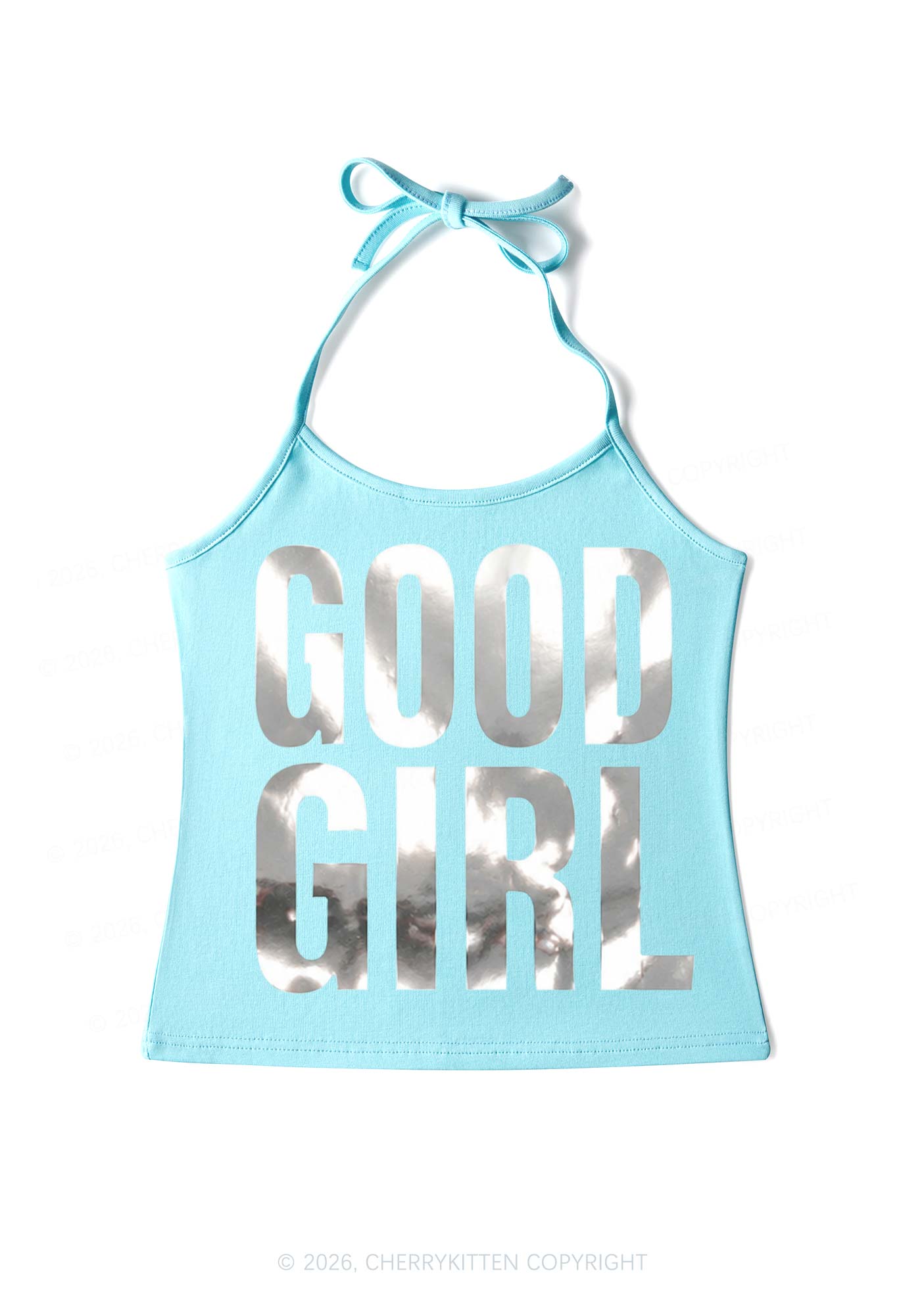 Good Girl Silver Foil Printed Y2K Halter Neck Cami Cherrykitten