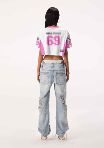 White Lesbian Princess Pride Y2K Crop Sport Jersey Shirts Cherrykitten