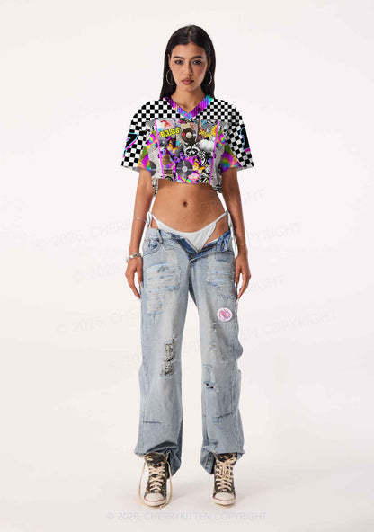 Bass And Drum Collage Y2K Crop Sport Jersey Shirts Cherrykitten
