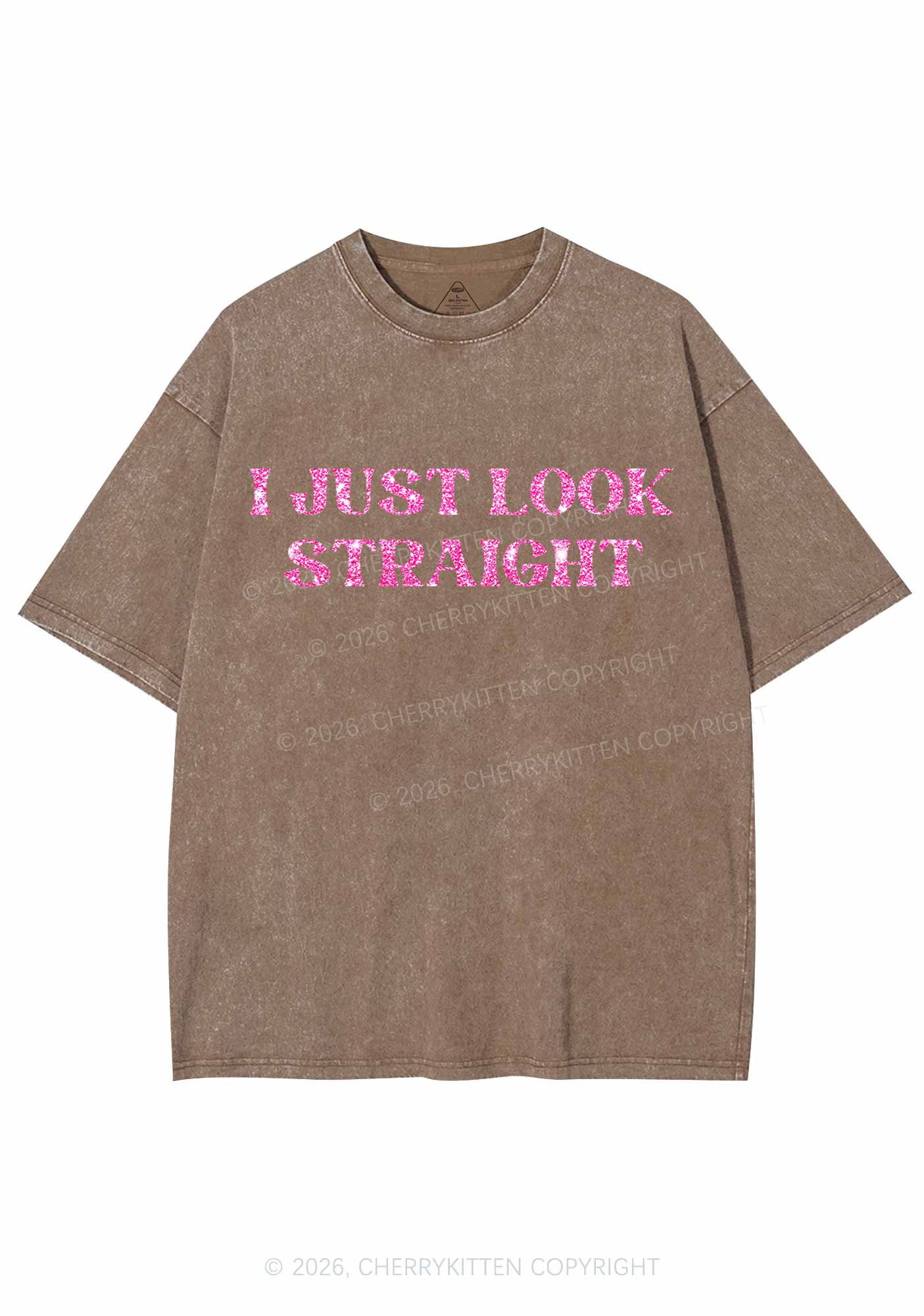 Glitter I Just Look Straight Y2K Shirts Washed Tee Cherrykitten