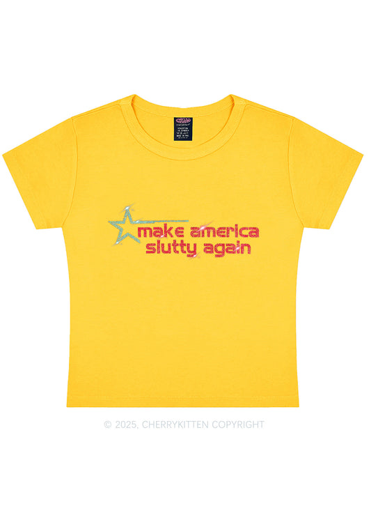 Rhinestone Make America Slxtty Again Y2K Baby Tee Cherrykitten