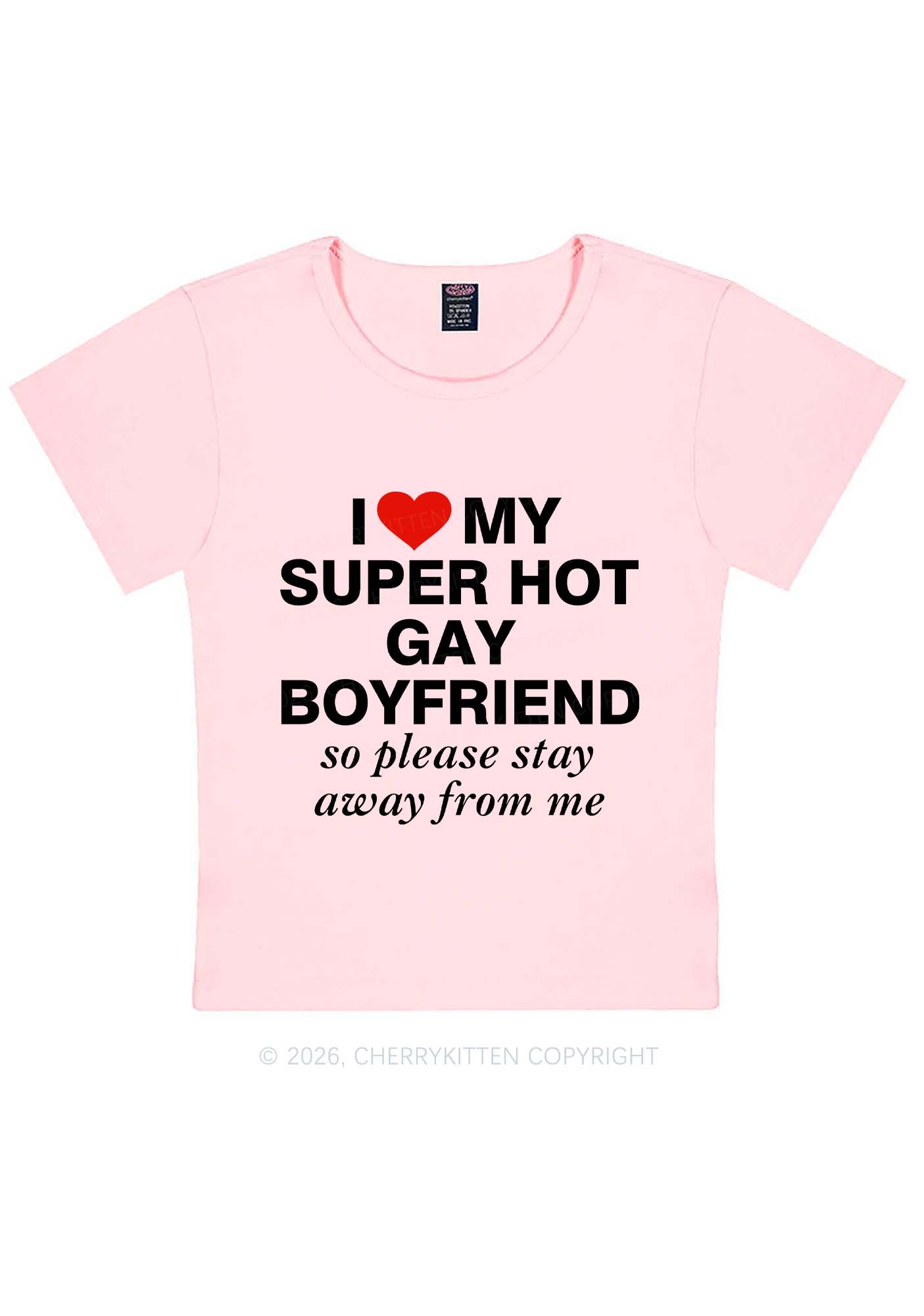 I Love My Super Hot Gay BF Pride Y2K Baby Tee Cherrykitten
