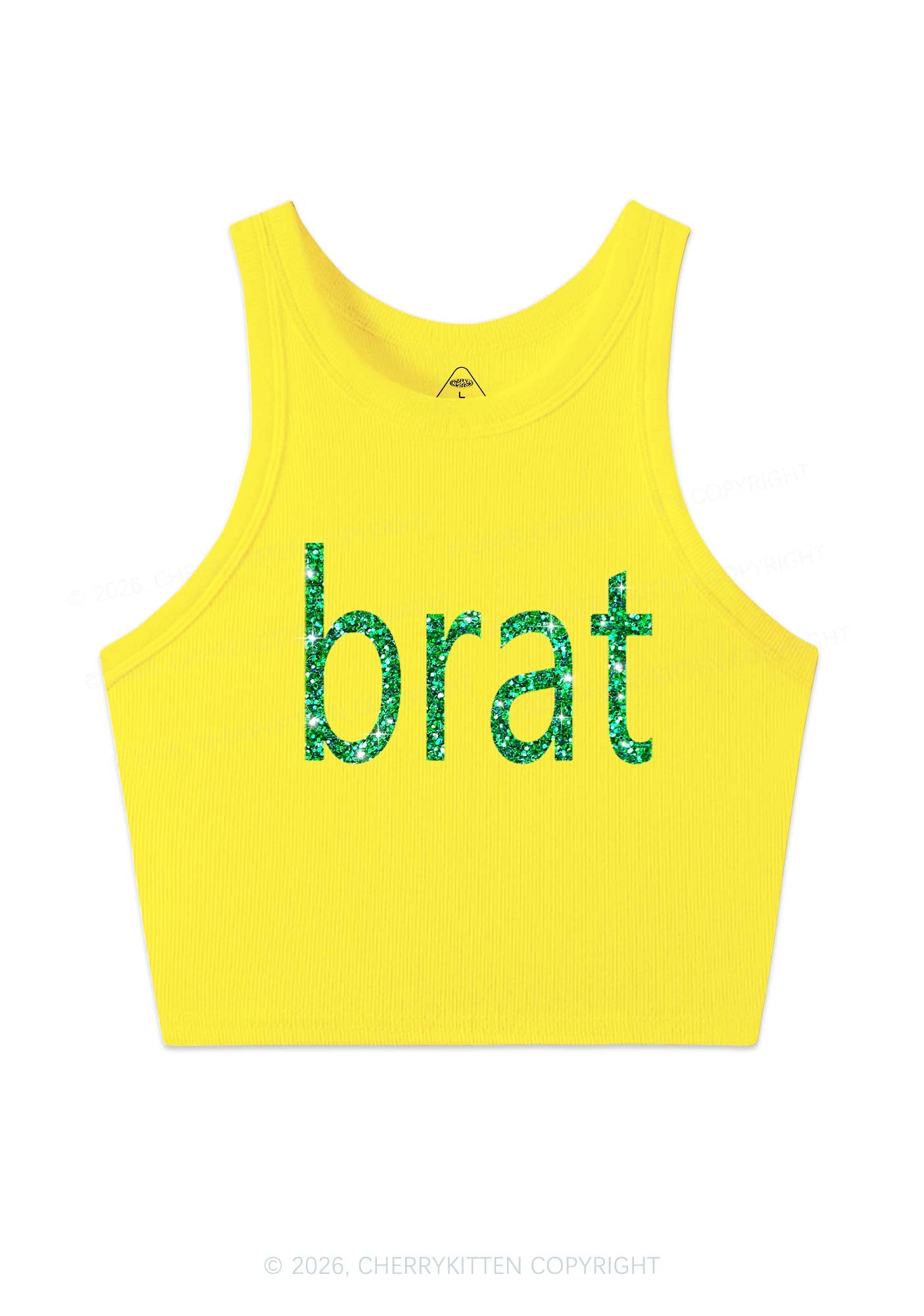 Glitter Green Brat Y2K Crop Tank Top Cherrykitten