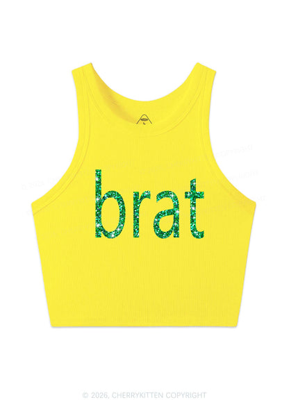 Glitter Green Brat Y2K Crop Tank Top Cherrykitten