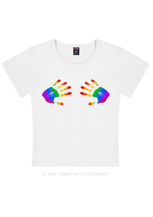 Rainbow Handprint Pride Y2K Baby Tee Cherrykitten