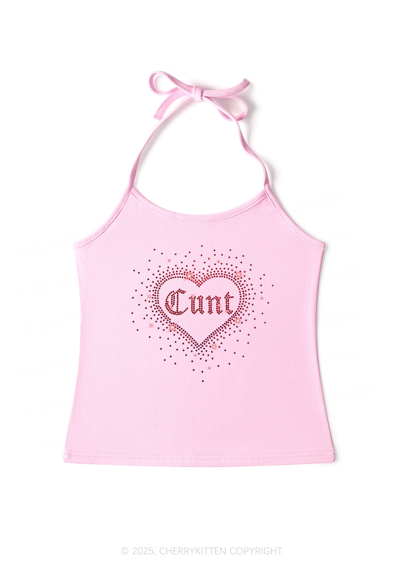Rhinestone Love Cxxt Y2K Halter Neck Cami Cherrykitten