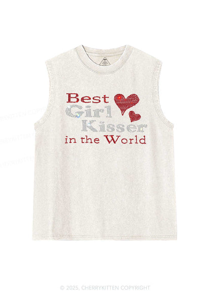 Rhinestone Best Girl Kisser Pride Y2K Washed Muscle Tank Cherrykitten