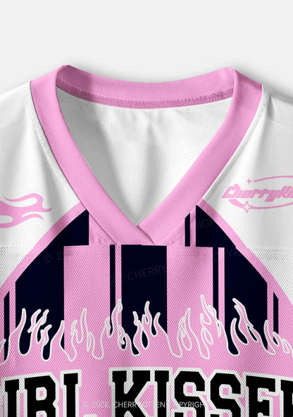 Girl Kisser Pink And Black Stripes Pride Y2K Crop Sport Jersey Shirts Cherrykitten