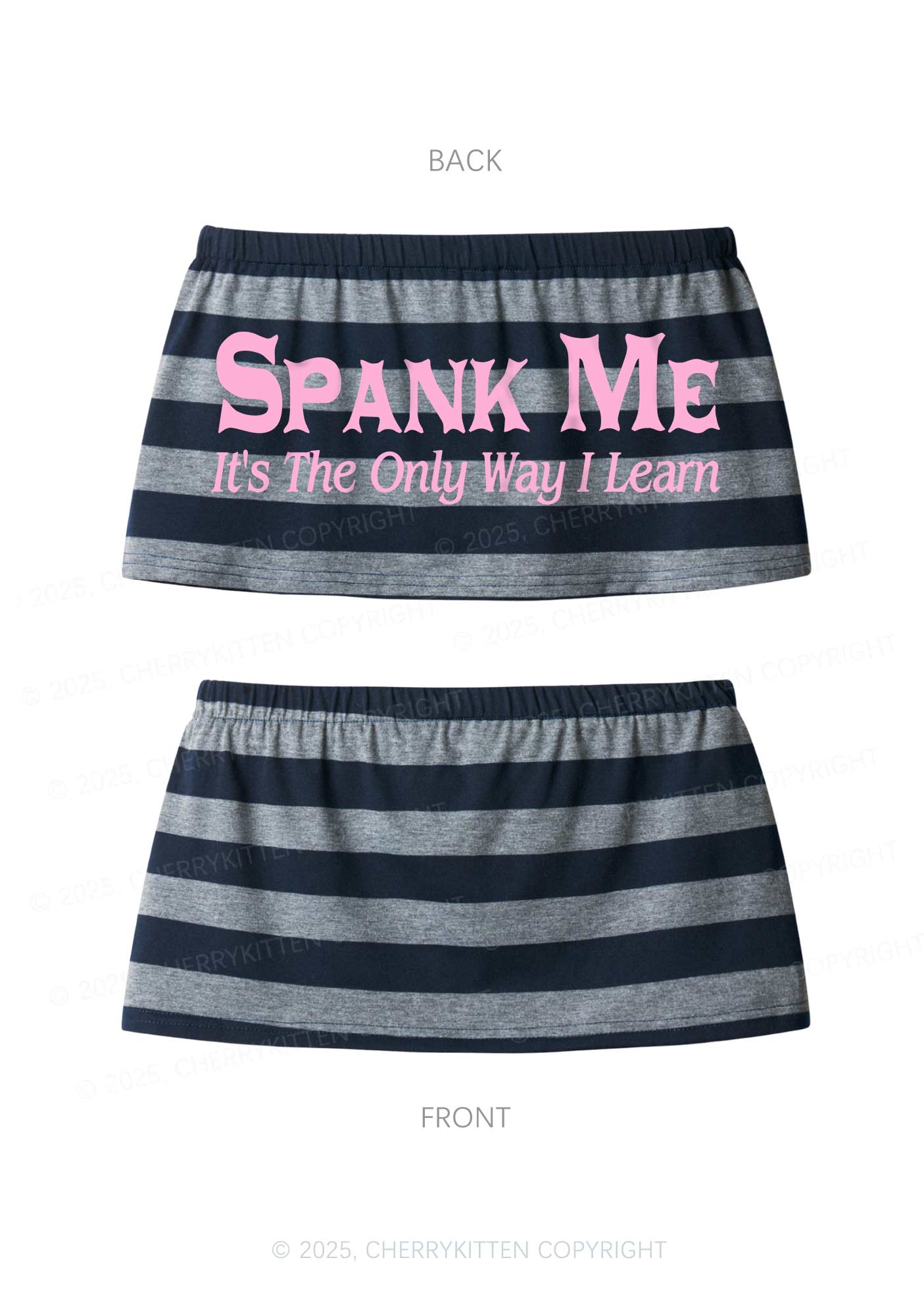 Spank Me Y2K Navy Grey Striped Mini Skirt Cherrykitten