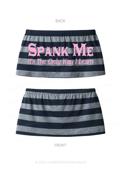 Spank Me Y2K Navy Grey Striped Mini Skirt Cherrykitten