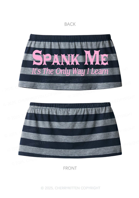 Spank Me Y2K Navy Grey Striped Mini Skirt Cherrykitten