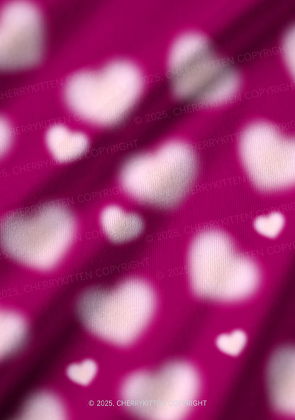 Pink Blurred Heart Valentine's Day Y2K Print Long Sleeve Pajama Set Cherrykitten