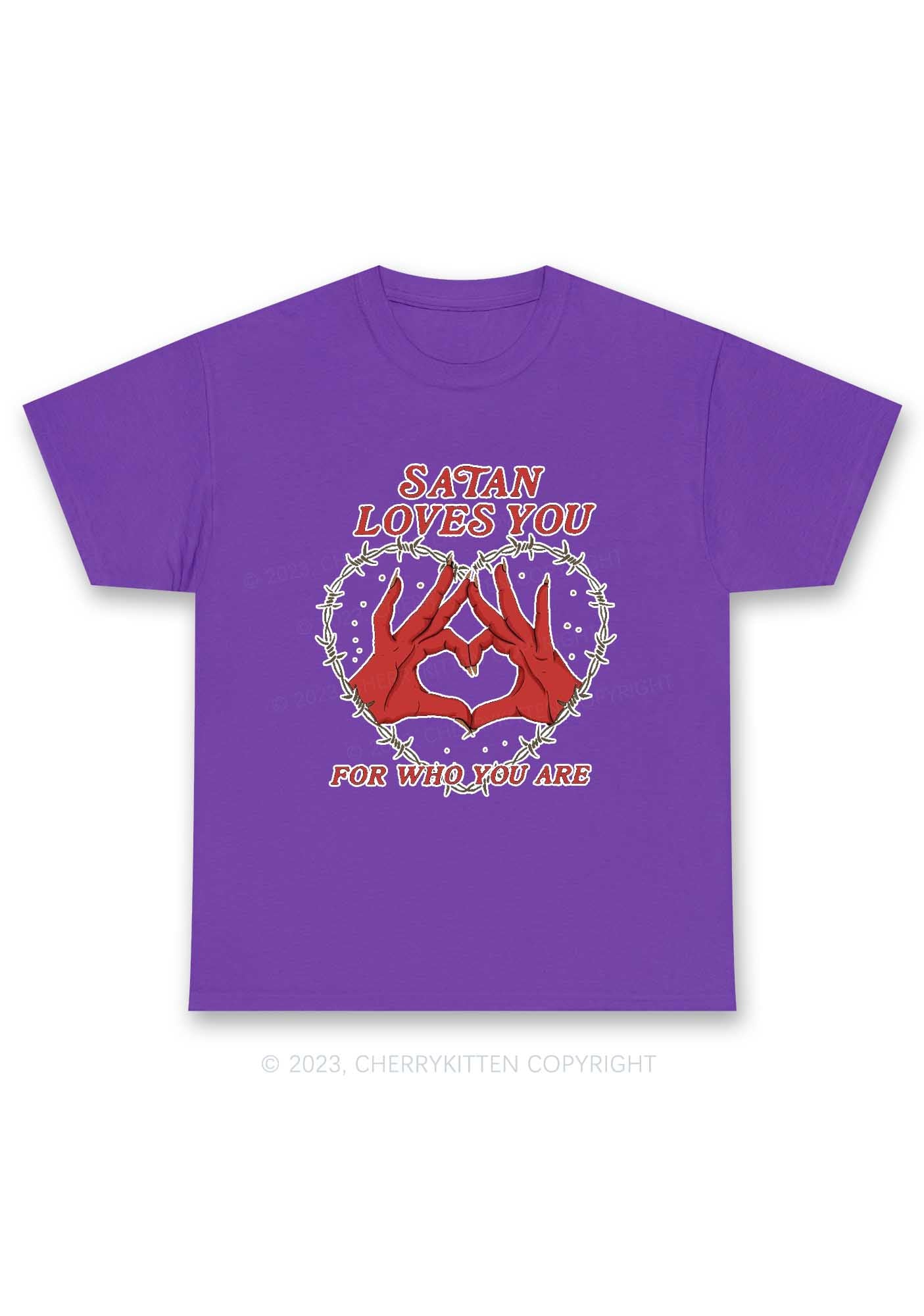 Satan Loves You Heart Halloween Y2K Chunky Shirt Cherrykitten